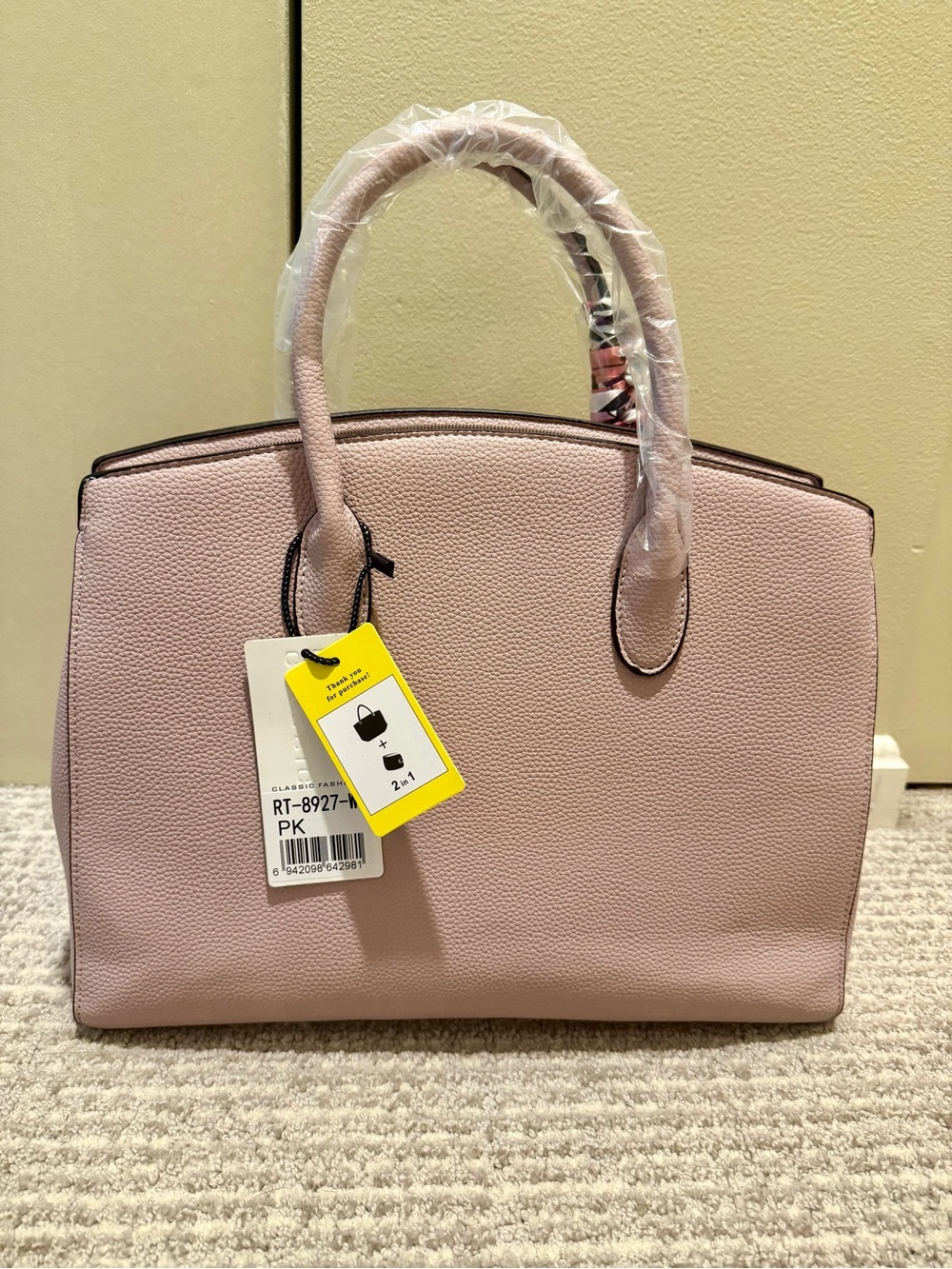 Classic Pink/Purple Structured Tote Handbag with Scarf Accent - Picture 3 of 4